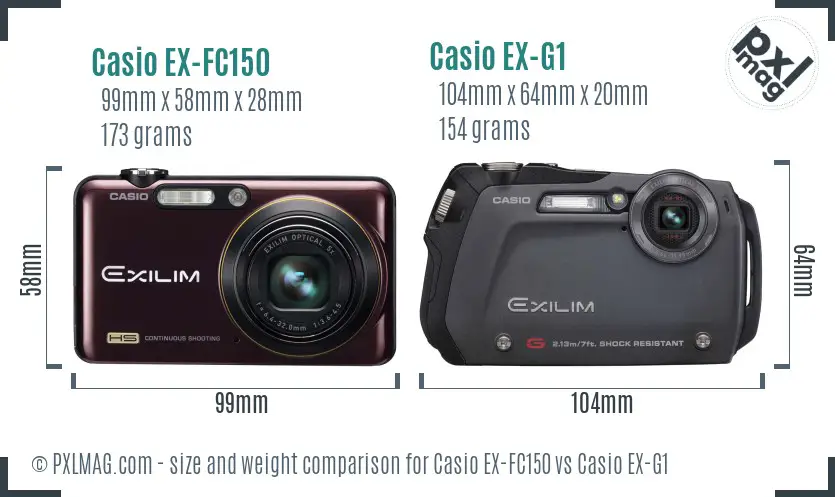 Casio EX-FC150 vs Casio EX-G1 size comparison