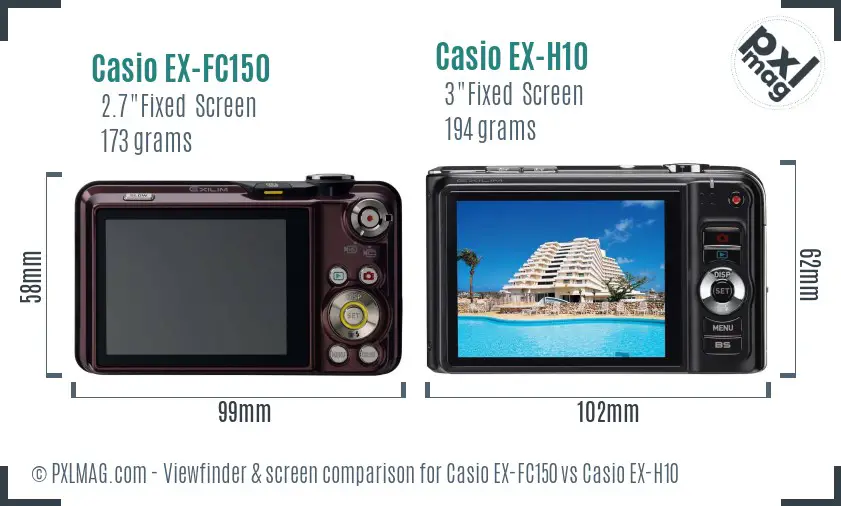 Casio EX-FC150 vs Casio EX-H10 Screen and Viewfinder comparison