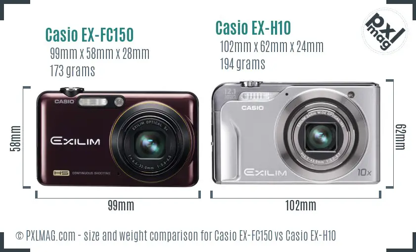 Casio EX-FC150 vs Casio EX-H10 size comparison