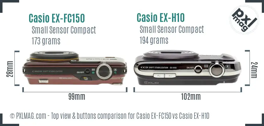 Casio EX-FC150 vs Casio EX-H10 top view buttons comparison