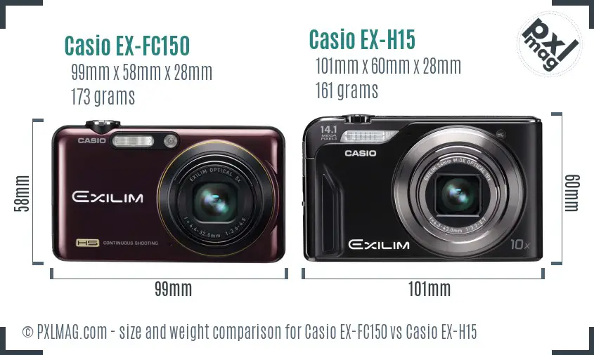 Casio EX-FC150 vs Casio EX-H15 size comparison