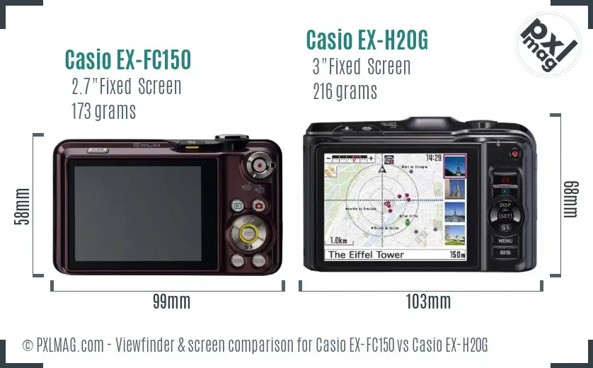 Casio EX-FC150 vs Casio EX-H20G Screen and Viewfinder comparison