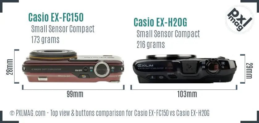 Casio EX-FC150 vs Casio EX-H20G top view buttons comparison