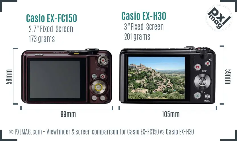 Casio EX-FC150 vs Casio EX-H30 Screen and Viewfinder comparison