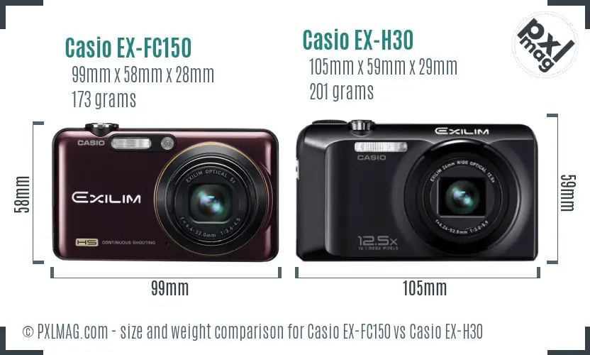 Casio EX-FC150 vs Casio EX-H30 size comparison