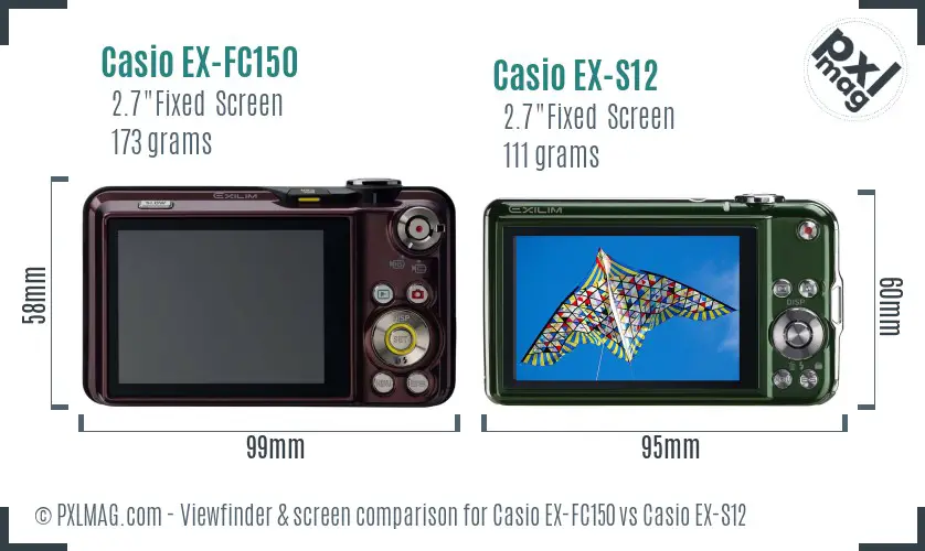 Casio EX-FC150 vs Casio EX-S12 Screen and Viewfinder comparison