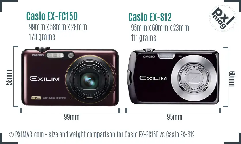 Casio EX-FC150 vs Casio EX-S12 size comparison