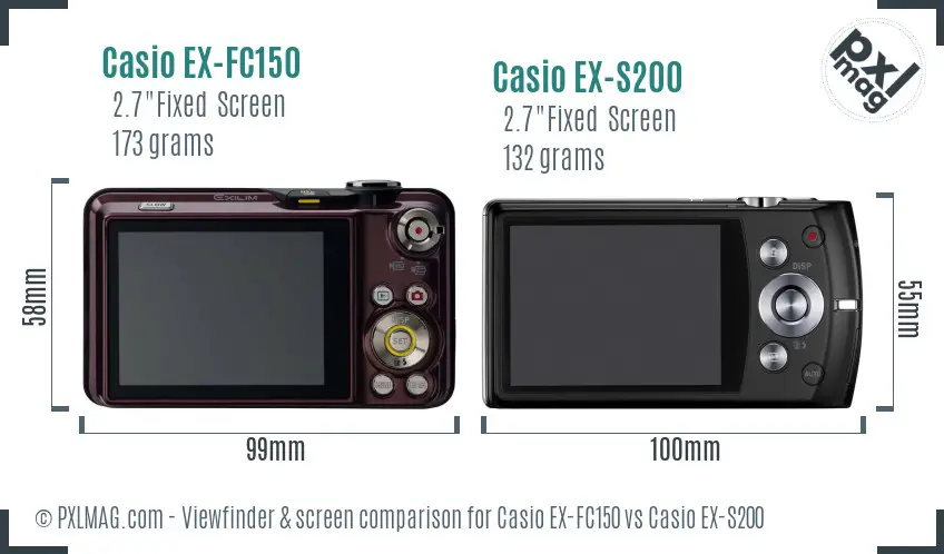 Casio EX-FC150 vs Casio EX-S200 Screen and Viewfinder comparison