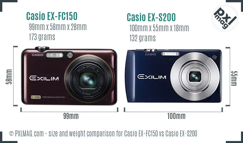 Casio EX-FC150 vs Casio EX-S200 size comparison