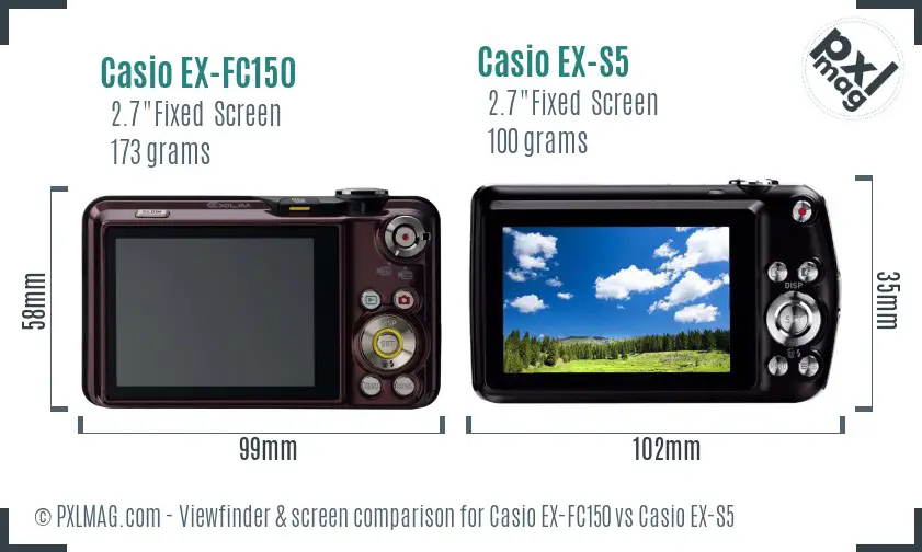 Casio EX-FC150 vs Casio EX-S5 Screen and Viewfinder comparison