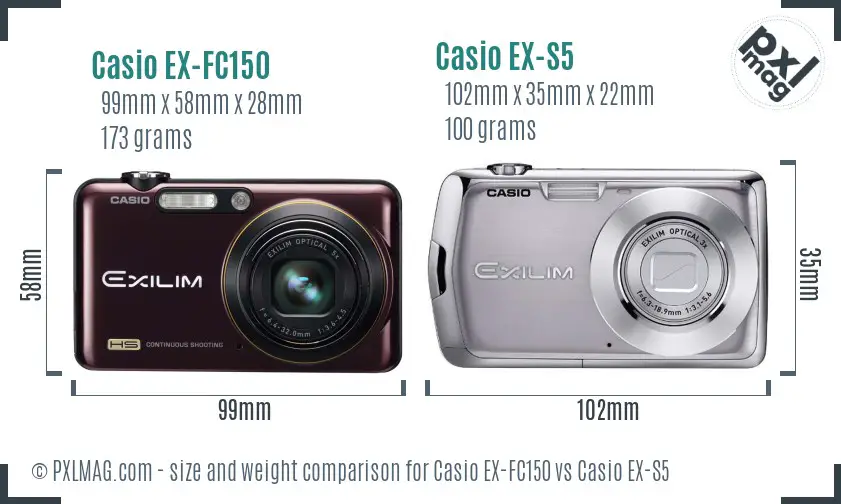 Casio EX-FC150 vs Casio EX-S5 size comparison