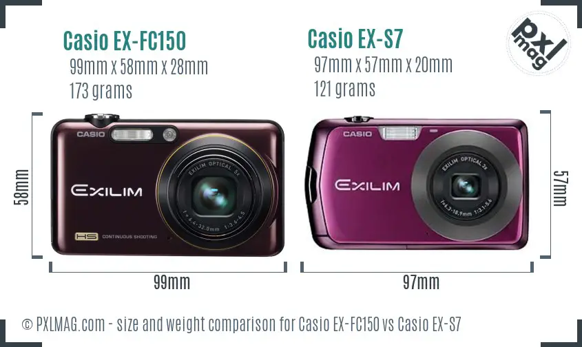 Casio EX-FC150 vs Casio EX-S7 size comparison