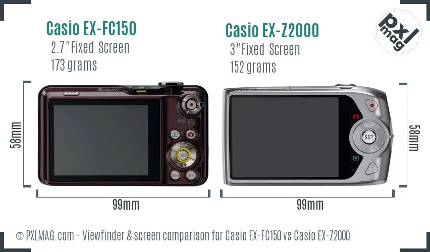 Casio EX-FC150 vs Casio EX-Z2000 Screen and Viewfinder comparison