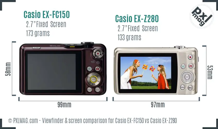 Casio EX-FC150 vs Casio EX-Z280 Screen and Viewfinder comparison