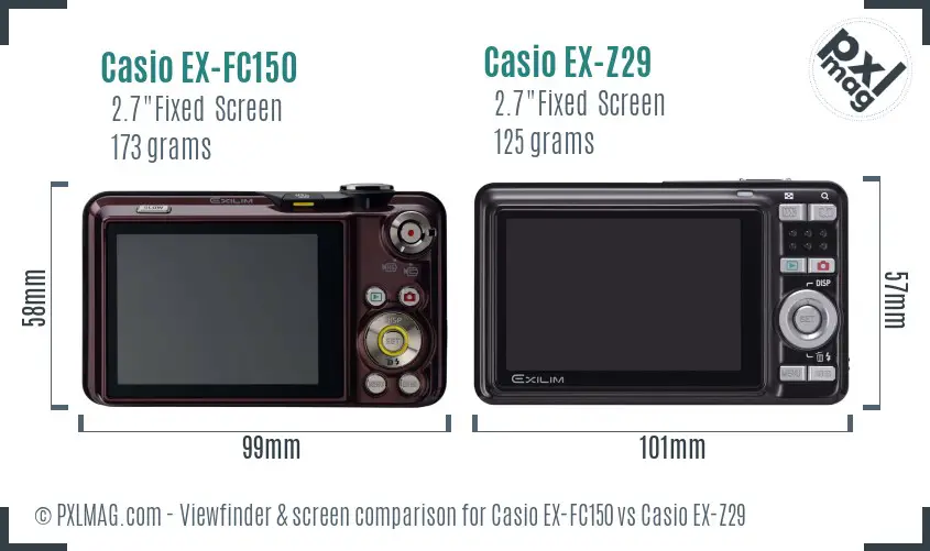 Casio EX-FC150 vs Casio EX-Z29 Screen and Viewfinder comparison