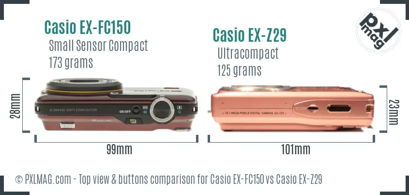 Casio EX-FC150 vs Casio EX-Z29 top view buttons comparison