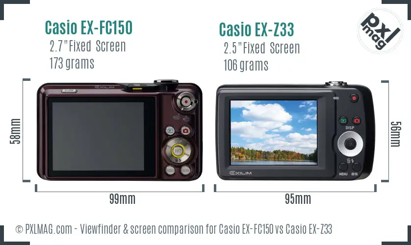 Casio EX-FC150 vs Casio EX-Z33 Screen and Viewfinder comparison