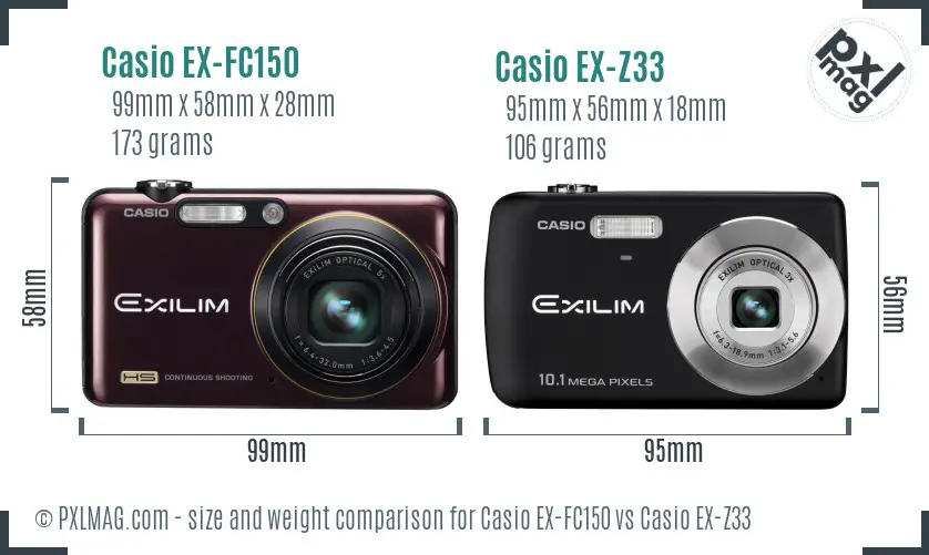 Casio EX-FC150 vs Casio EX-Z33 size comparison