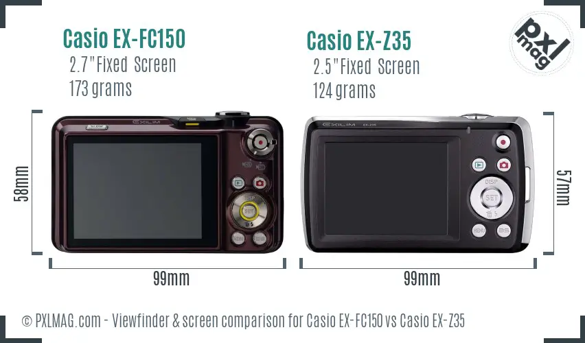 Casio EX-FC150 vs Casio EX-Z35 Screen and Viewfinder comparison