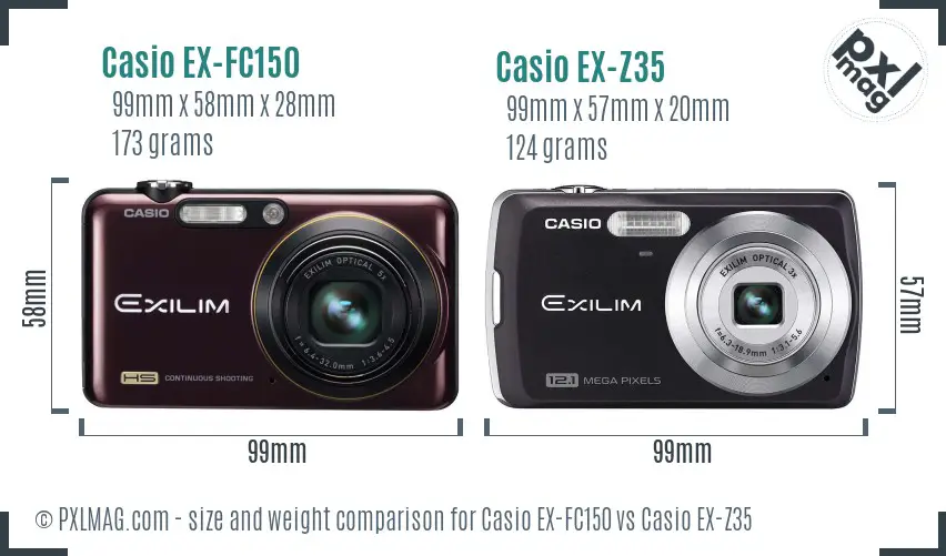 Casio EX-FC150 vs Casio EX-Z35 size comparison