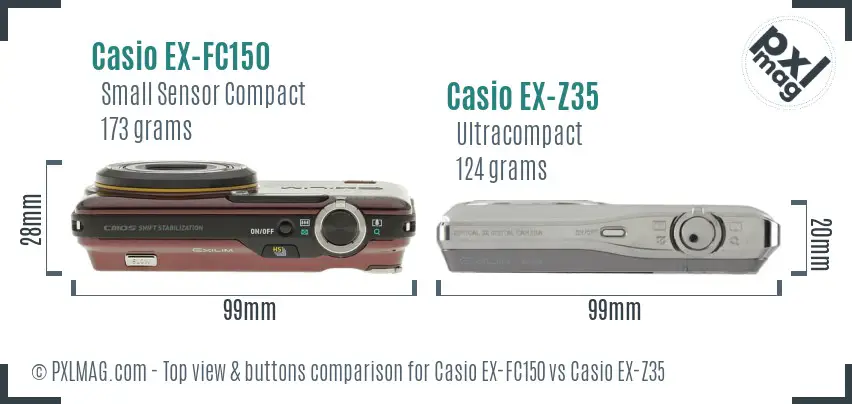 Casio EX-FC150 vs Casio EX-Z35 top view buttons comparison