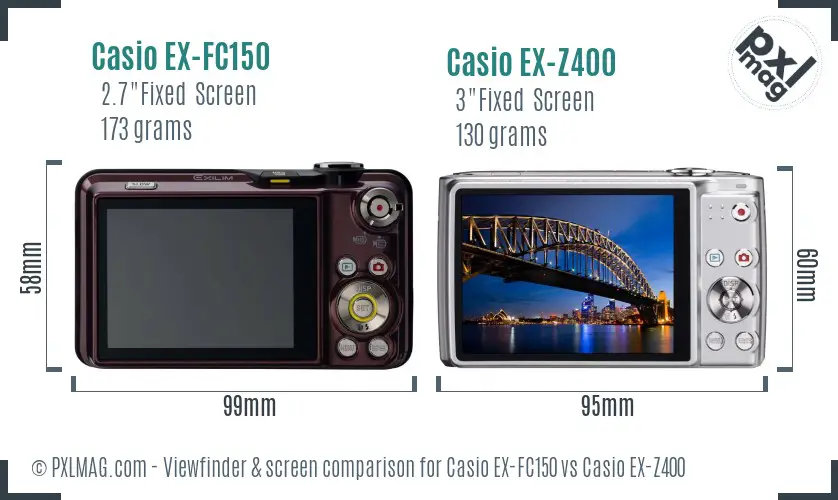 Casio EX-FC150 vs Casio EX-Z400 Screen and Viewfinder comparison