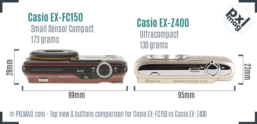 Casio EX-FC150 vs Casio EX-Z400 top view buttons comparison