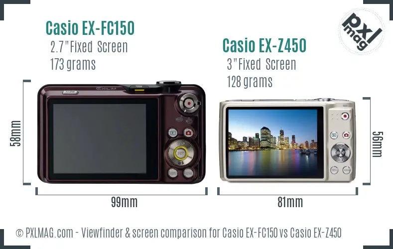 Casio EX-FC150 vs Casio EX-Z450 Screen and Viewfinder comparison