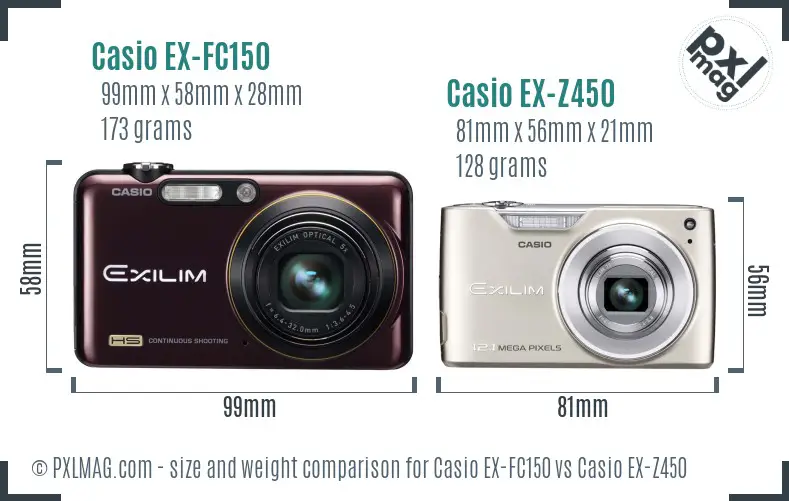 Casio EX-FC150 vs Casio EX-Z450 size comparison