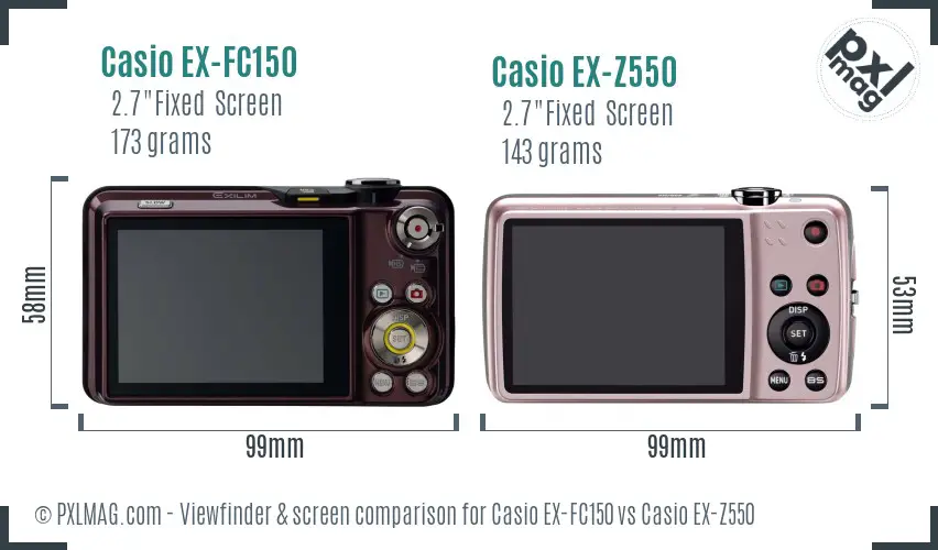 Casio EX-FC150 vs Casio EX-Z550 Screen and Viewfinder comparison