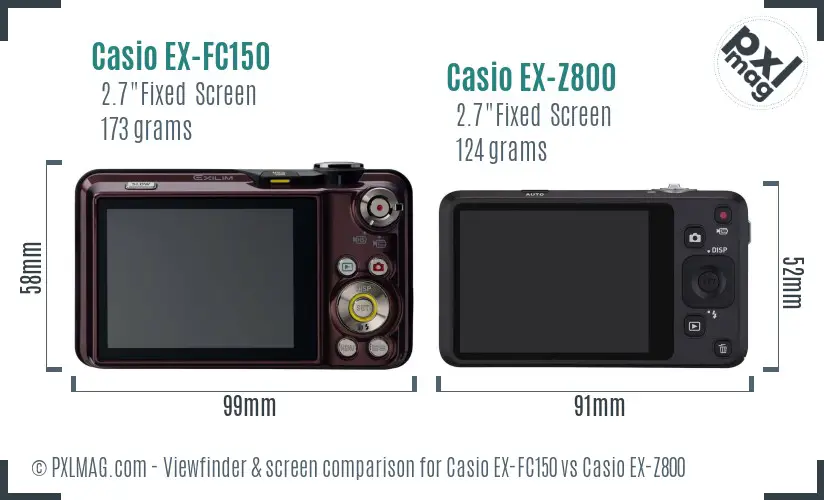 Casio EX-FC150 vs Casio EX-Z800 Screen and Viewfinder comparison