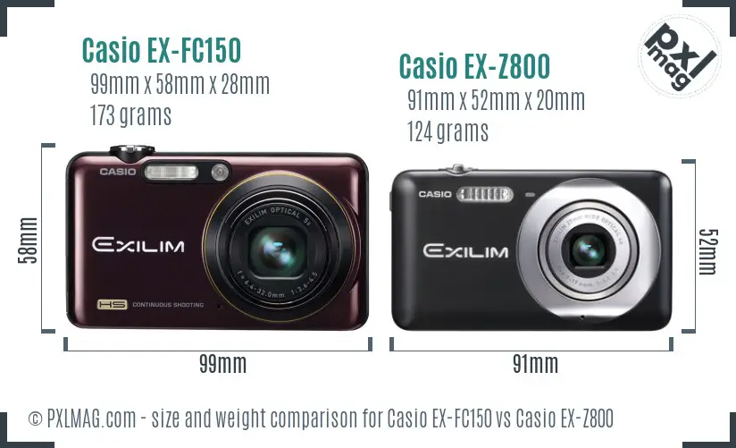 Casio EX-FC150 vs Casio EX-Z800 size comparison