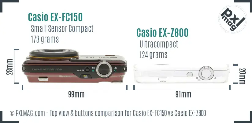Casio EX-FC150 vs Casio EX-Z800 top view buttons comparison