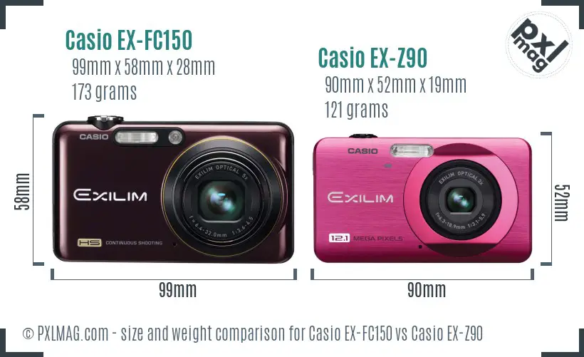 Casio EX-FC150 vs Casio EX-Z90 size comparison