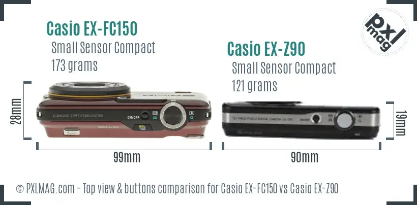 Casio EX-FC150 vs Casio EX-Z90 top view buttons comparison