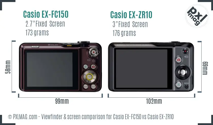 Casio EX-FC150 vs Casio EX-ZR10 Screen and Viewfinder comparison