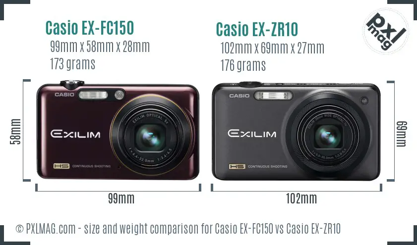 Casio EX-FC150 vs Casio EX-ZR10 size comparison