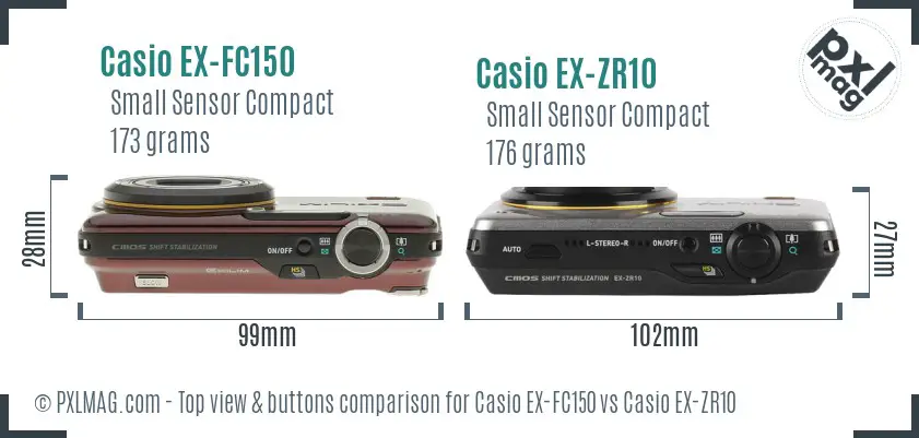 Casio EX-FC150 vs Casio EX-ZR10 top view buttons comparison