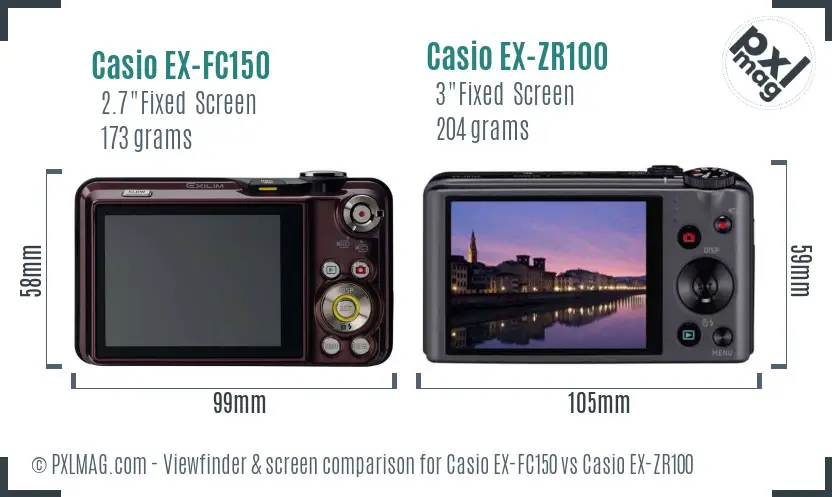 Casio EX-FC150 vs Casio EX-ZR100 Screen and Viewfinder comparison