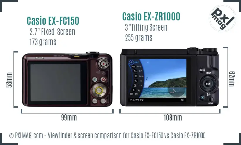 Casio EX-FC150 vs Casio EX-ZR1000 Screen and Viewfinder comparison