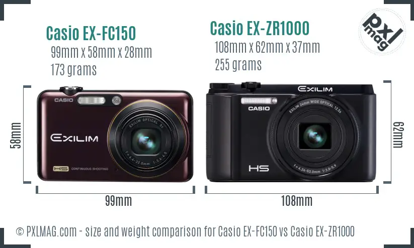 Casio EX-FC150 vs Casio EX-ZR1000 size comparison
