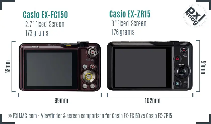 Casio EX-FC150 vs Casio EX-ZR15 Screen and Viewfinder comparison