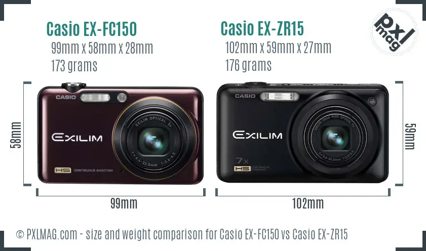 Casio EX-FC150 vs Casio EX-ZR15 size comparison