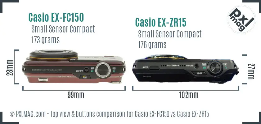 Casio EX-FC150 vs Casio EX-ZR15 top view buttons comparison