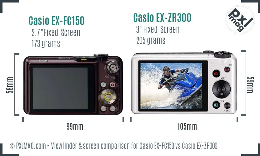 Casio EX-FC150 vs Casio EX-ZR300 Screen and Viewfinder comparison