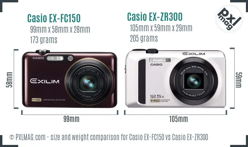 Casio EX-FC150 vs Casio EX-ZR300 size comparison