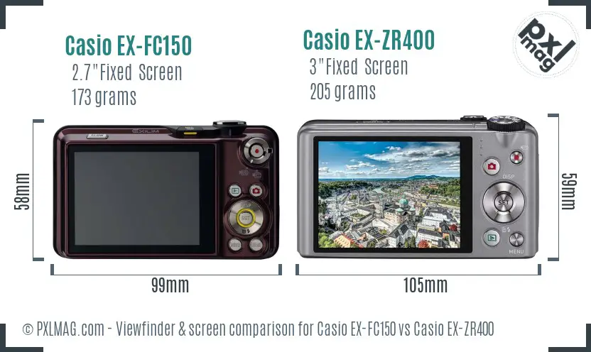 Casio EX-FC150 vs Casio EX-ZR400 Screen and Viewfinder comparison