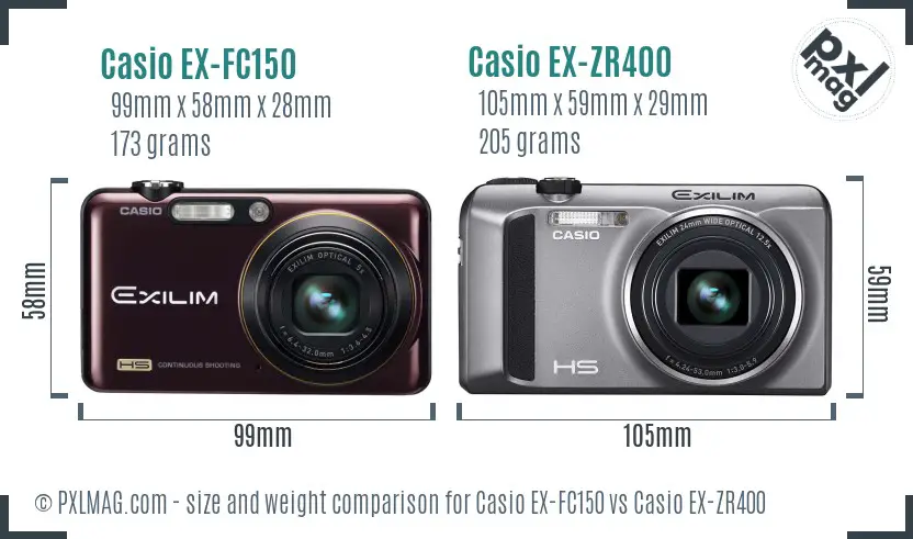 Casio EX-FC150 vs Casio EX-ZR400 size comparison