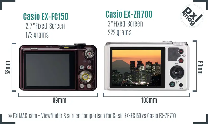 Casio EX-FC150 vs Casio EX-ZR700 Screen and Viewfinder comparison
