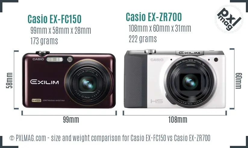 Casio EX-FC150 vs Casio EX-ZR700 size comparison